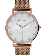 Rose gold watch. Pearl shell. Crystals. Mesh strap. Feminine. Classy.