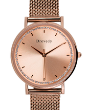 Rose gold watch. Pearl shell. Crystals. Mesh strap. Feminine. Classy.