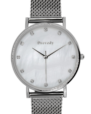 Silver watch. Pearl shell. Crystals. Mesh strap. Feminine. Classy.